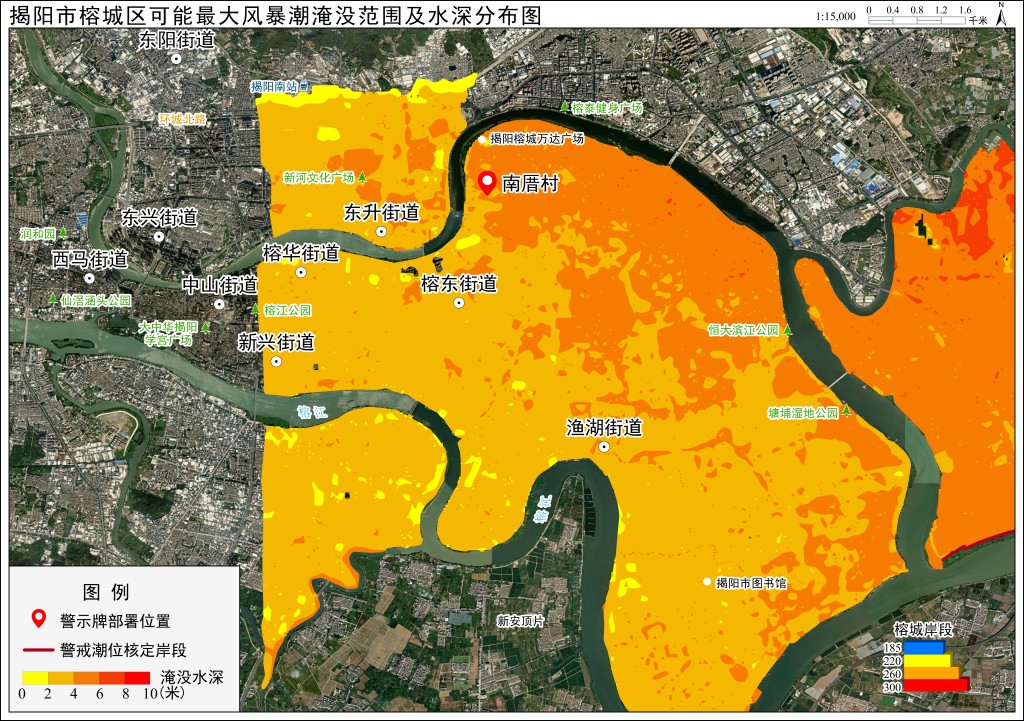 可能最大淹没范围及水深分布图
